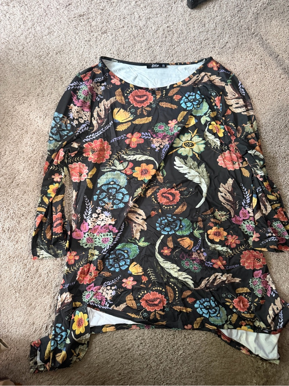 Lily Black Floral Scoop-Neck Tunic with Multicolor Blooms